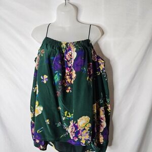 Anthropologie Maeve 100% Silk Floral Off Shoulder Blouse‎ sz XL